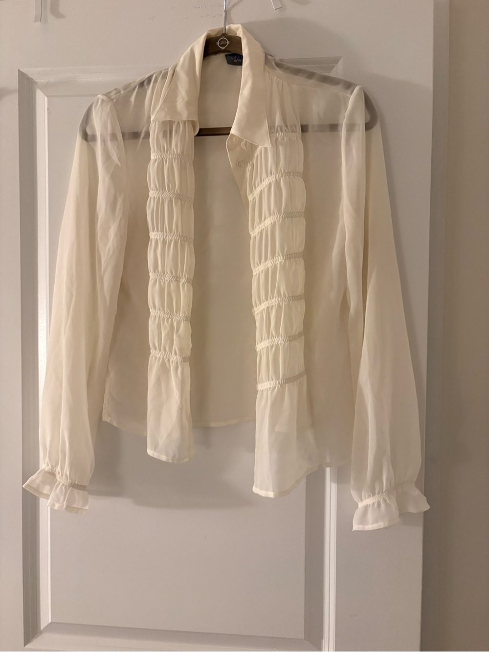 Sheer Ruffled Front Blouse - Cream